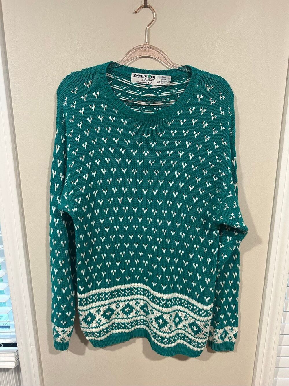 Vintage Woodstock International By Bernard Teal Knit Sweater Size 40/XL